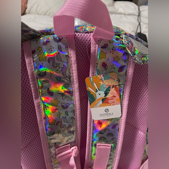 Ombu Girls Unicorn Backpack. Fun and whimsical iridescent fabric. - Picture 3 of 11